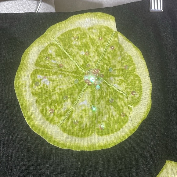 Black linen skirt with lime slices embellished with iridescent sequence midi - Picture 2 of 4